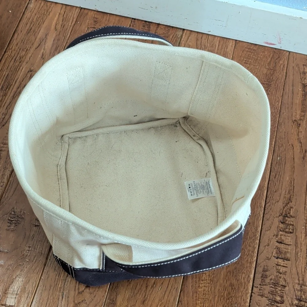 Lands' End Canvas Square Wide Body Storage Tote in Cream and Blue